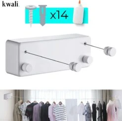 Kwali.® Waslijn Uittrekbaar - Waslijndraad Met Stalen Kern - Wasdraad - Wasrek Alternatief - Roldrooglijn - Uittrekbare Waslijn - 8,8 M Drooglengte