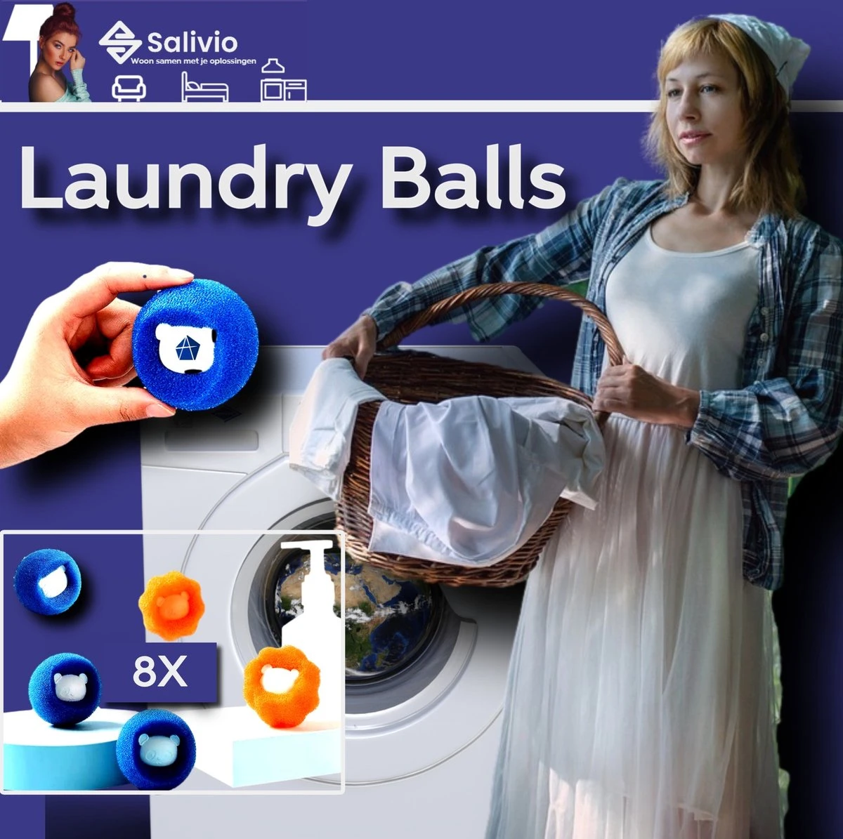 Salivio Laundryballs - 8x Wasbol Set - Huisdieren Haar Verwijderen - Wasbollen - Drogerballen - Energiebesparend - Wasverzachter - Milieuvriendelijk Wassen 1 Salivio Laundryballs - 8x Wasbol Set - Huisdieren Haar Verwijderen - Wasbollen - Drogerballen - Energiebesparend - Wasverzachter - Milieuvriendelijk Wassen