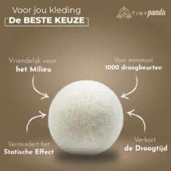 Merkloos Droger Ballen XL 6 Stuks Inclusief Lavendelolie – Zero Waste Dryer Balls - Duurzaam – Wasverzachter – Herbruikbare Drogerballen – Droogt De Was Sneller – Tiny Panda -Schoonmaakmiddelen 1200x1199 43
