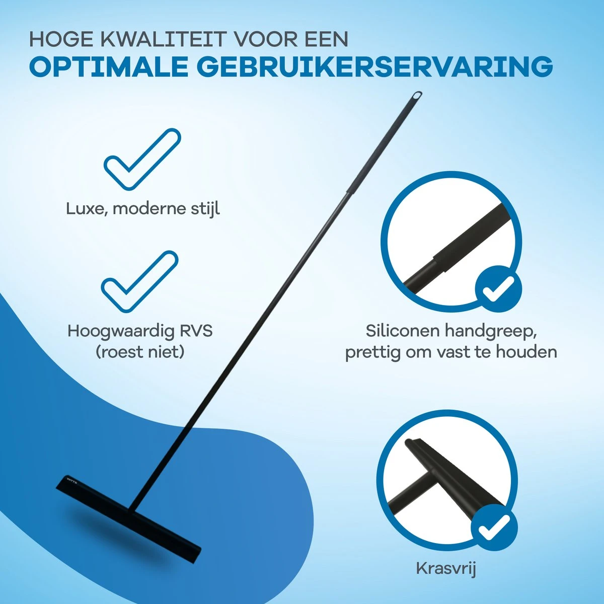 WITTS Luxe Douchewisser - Roestvrij - Vloertrekker Met Steel - Zwart - Vloerwisser Badkamer 2 WITTS Luxe Douchewisser - Roestvrij - Vloertrekker Met Steel - Zwart - Vloerwisser Badkamer - Afbeelding 2