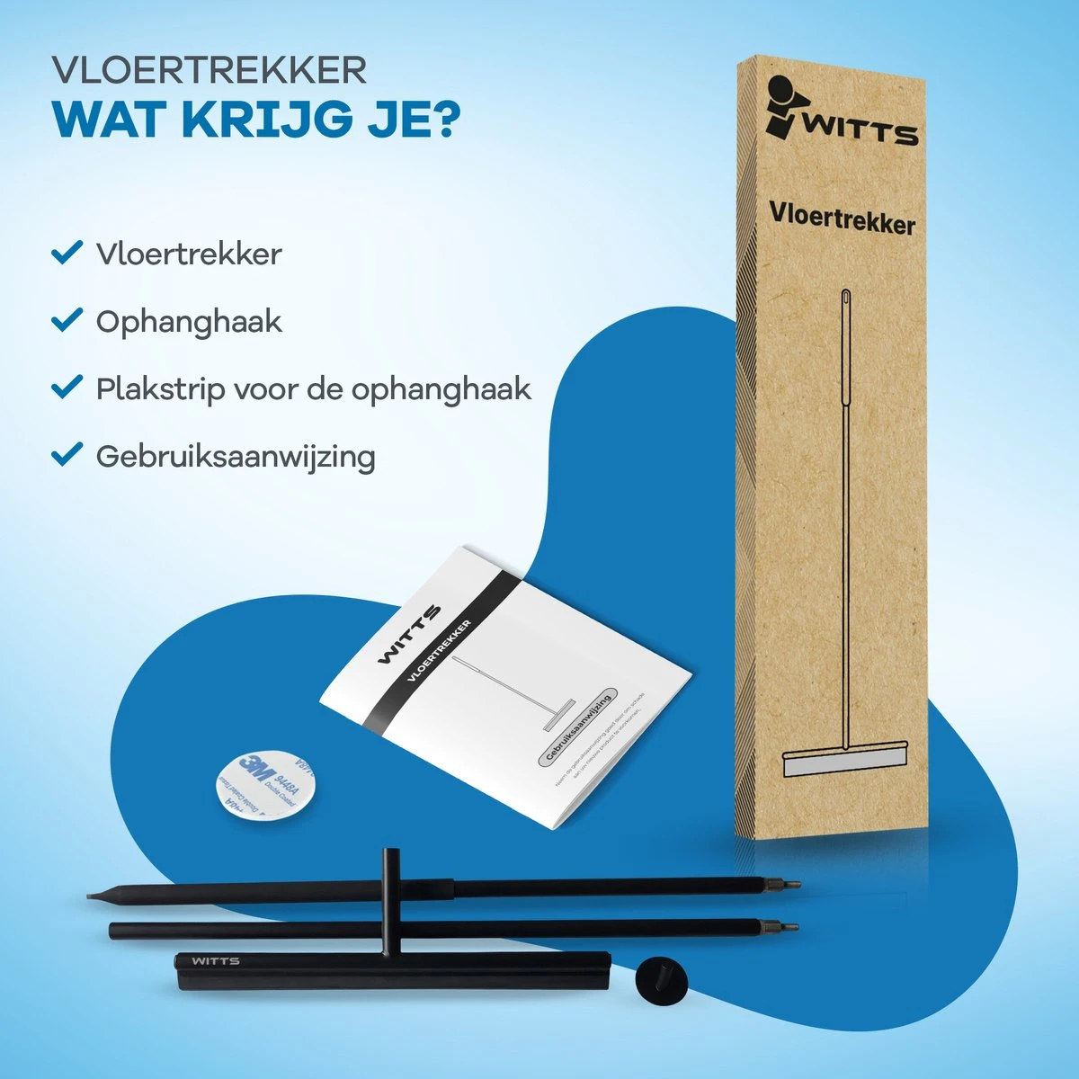 WITTS Luxe Douchewisser - Roestvrij - Vloertrekker Met Steel - Zwart - Vloerwisser Badkamer 4 WITTS Luxe Douchewisser - Roestvrij - Vloertrekker Met Steel - Zwart - Vloerwisser Badkamer - Afbeelding 4