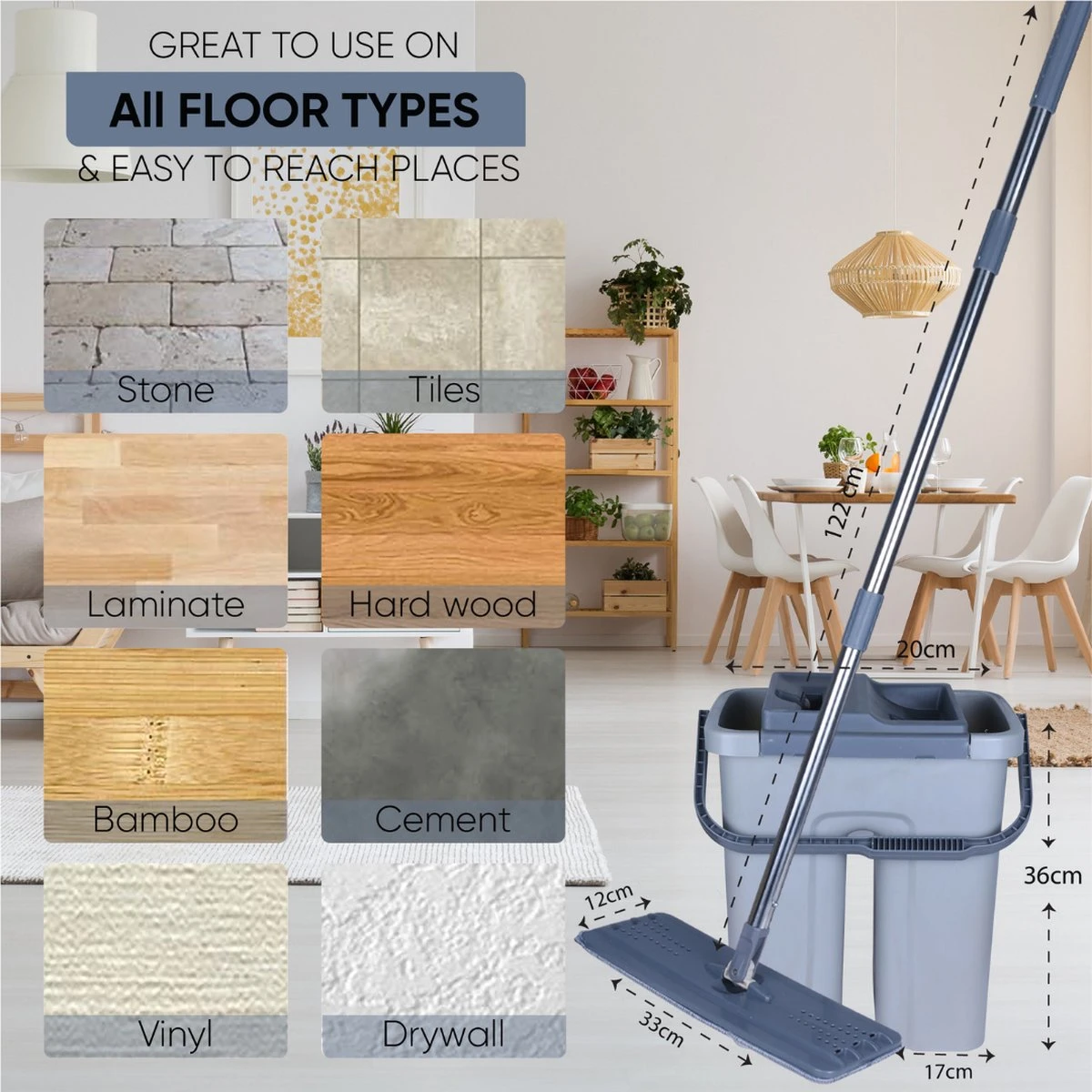 Add To Life Dweilsysteem Vloerwisser - Mop - Self-wash- En Droogsysteem - 2 Stuks Absorberende Pads - Met Emmer - Grijs 3 Add To Life Dweilsysteem Vloerwisser - Mop - Self-wash- En Droogsysteem - 2 Stuks Absorberende Pads - Met Emmer - Grijs - Afbeelding 3