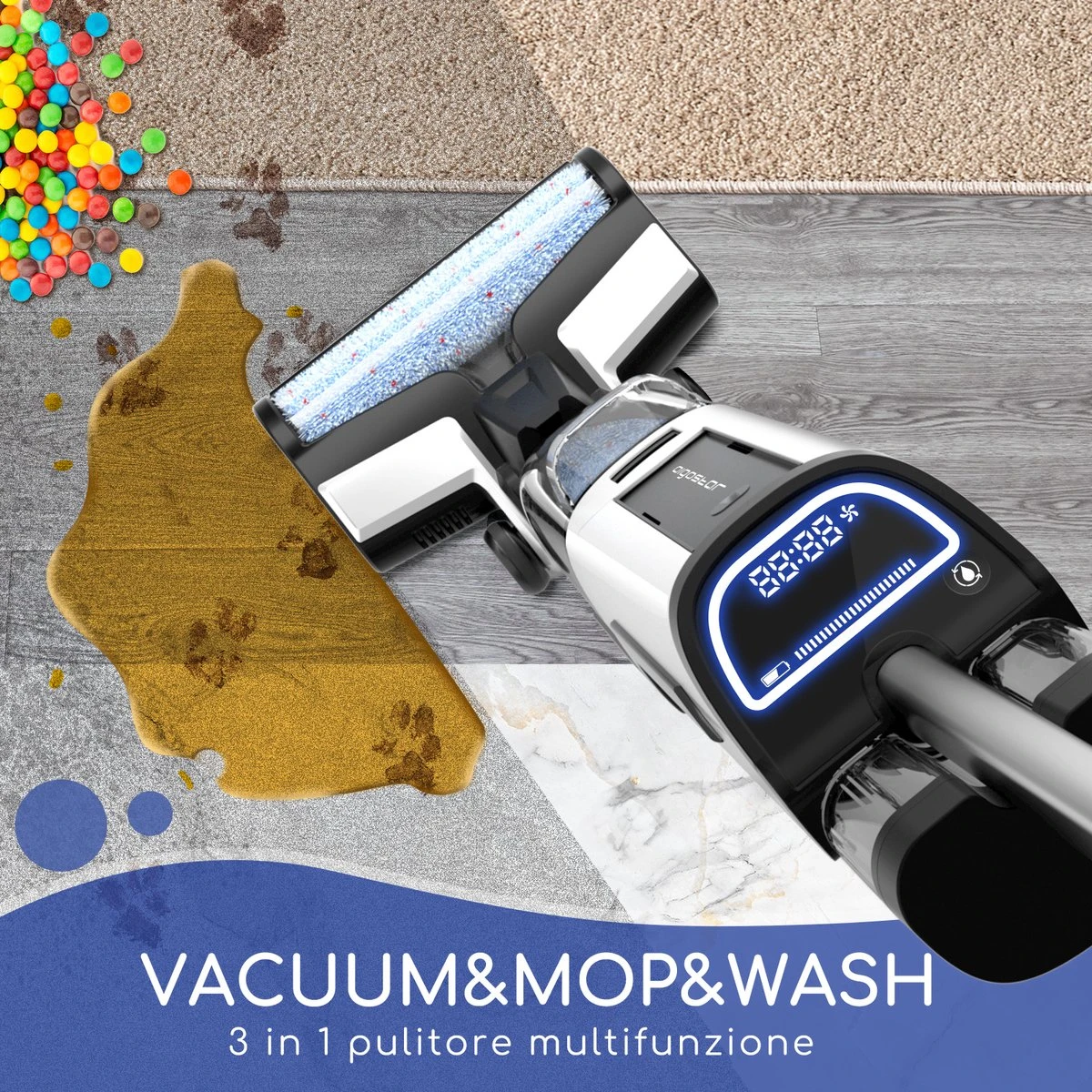 Aigostar 3 In 1 Vloerreiniger - Stofzuiger En Dweilen In 1 - Steelstofzuiger Met Dweilfunctie - Dweilapparaat Draadloos - Whale 33ZDR 11 Aigostar 3 In 1 Vloerreiniger - Stofzuiger En Dweilen In 1 - Steelstofzuiger Met Dweilfunctie - Dweilapparaat Draadloos - Whale 33ZDR - Afbeelding 11