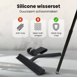 NovaQ® Vloerwisser Met Steel - Vloertrekker Met Steel - Douchewisser Zwart - Raamwisser Douche - Badkamer Trekker - Vloerwisser Zwart 2 In 1 Set Inclusief Ophanghaken -Schoonmaakmiddelen 1200x1200 1377
