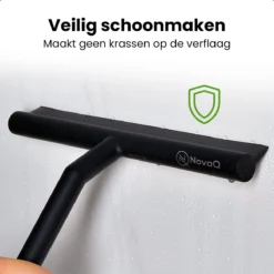 NovaQ® Vloerwisser Met Steel - Vloertrekker Met Steel - Douchewisser Zwart - Raamwisser Douche - Badkamer Trekker - Vloerwisser Zwart 2 In 1 Set Inclusief Ophanghaken -Schoonmaakmiddelen 1200x1200 1380