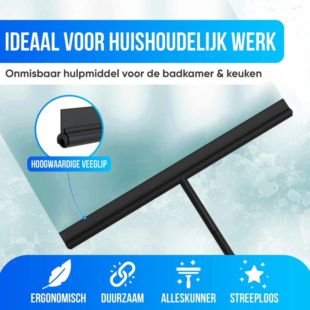 Avalo Vloertrekker Met Steel - Luxe Vloerwisser - Aluminium Water Trekker - Douche Wisser - Badkamer - Zwart - 136x40 CM 2 Avalo Vloertrekker Met Steel - Luxe Vloerwisser - Aluminium Water Trekker - Douche Wisser - Badkamer - Zwart - 136x40 CM - Afbeelding 2