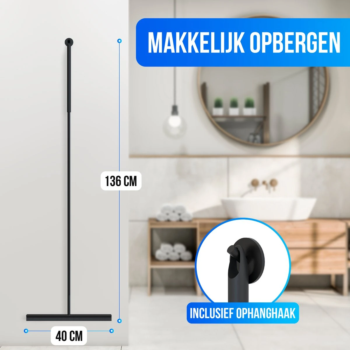 Avalo Vloertrekker Met Steel - Luxe Vloerwisser - Aluminium Water Trekker - Douche Wisser - Badkamer - Zwart - 136x40 CM 3 Avalo Vloertrekker Met Steel - Luxe Vloerwisser - Aluminium Water Trekker - Douche Wisser - Badkamer - Zwart - 136x40 CM - Afbeelding 3