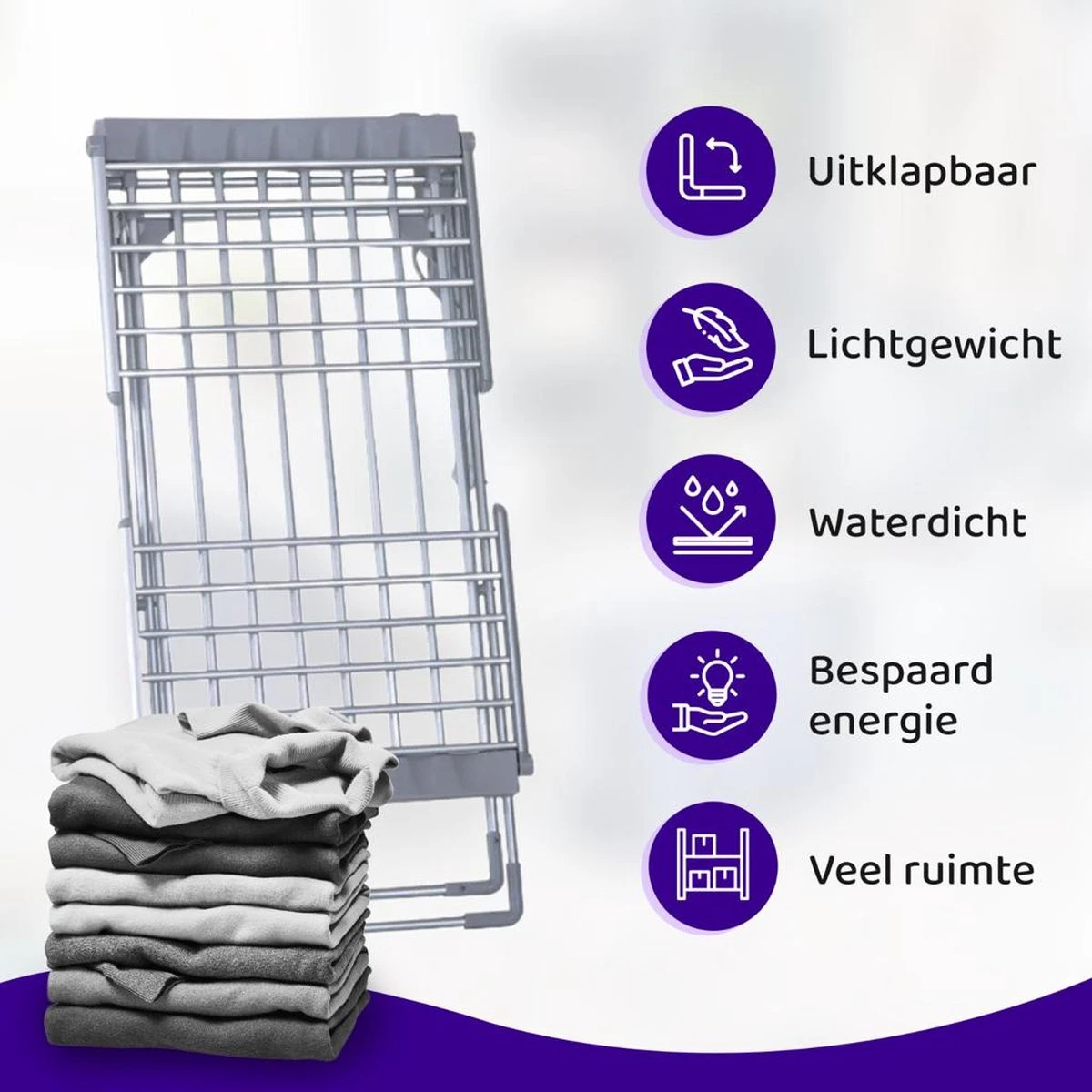 Ce.Goods Elektrisch Droogrek - Verwarmd Wasrek - Droogrek Elektrisch - Inklapbaar Droogrek - Snel Drogend Wasrek 6 Ce.Goods Elektrisch Droogrek - Verwarmd Wasrek - Droogrek Elektrisch - Inklapbaar Droogrek - Snel Drogend Wasrek - Afbeelding 6