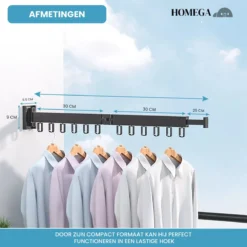 HoMega Wanddroogrek - Droogrek Muur - Inklapbaar - Kledingstang - Kledingrek - Wasrek Muur - Wasrek - Zwart -Schoonmaakmiddelen 1200x1200 1771