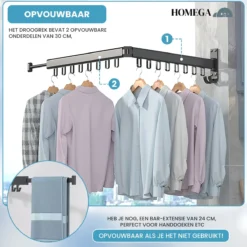 HoMega Wanddroogrek - Droogrek Muur - Inklapbaar - Kledingstang - Kledingrek - Wasrek Muur - Wasrek - Zwart -Schoonmaakmiddelen 1200x1200 1772