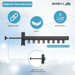 HoMega Wanddroogrek - Droogrek Muur - Inklapbaar - Kledingstang - Kledingrek - Wasrek Muur - Wasrek - Zwart -Schoonmaakmiddelen 1200x1200 1773