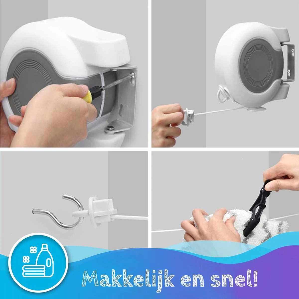 Summer Spark Sterke Waslijn Uittrekbaar 26 Meter | Waslijndraad | 2 Drooglijnen 13 Meter | Roldrooglijn | Drooglijn Oprolbaar | Automatische Waslijn | Wasrek | Droogrek 2 Summer Spark Sterke Waslijn Uittrekbaar 26 Meter | Waslijndraad | 2 Drooglijnen 13 Meter | Roldrooglijn | Drooglijn Oprolbaar | Automatische Waslijn | Wasrek | Droogrek - Afbeelding 2