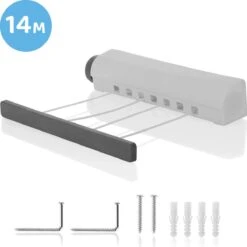 YUNICS Waslijn - Waslijn Uittrekbaar - 14 Meter - Waslijndraad - Wasdraad - Roldrooglijn -Drooglijn Uittrekbaar - Waslijndraad Binnen - Waslijndraad Buiten - Waslijn Camping - Drooglijn Uittrekbaar