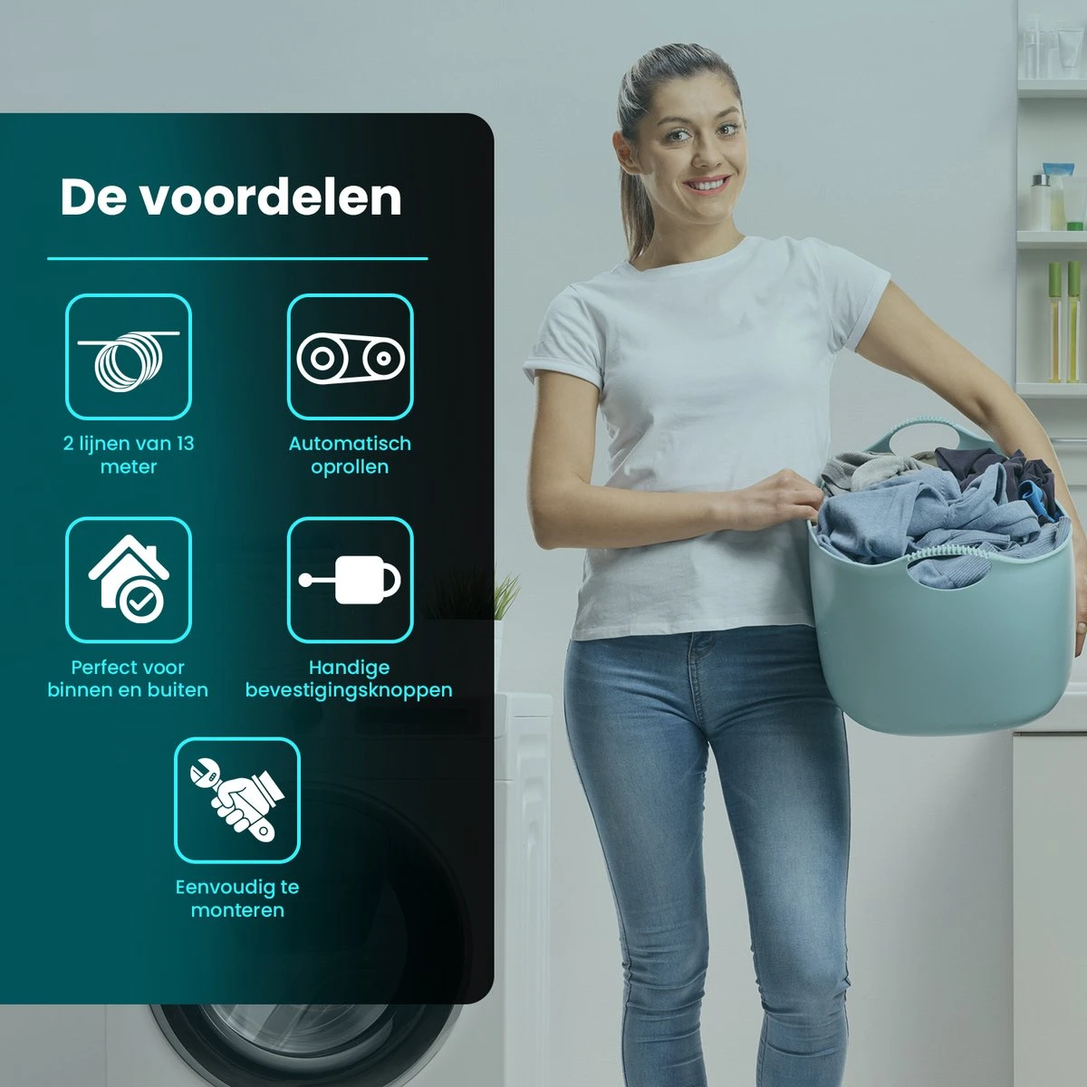 Waslijn Uittrekbaar - 26 Meter Drooglengte - 2x Waslijndraad Voor Binnen & Buiten - Wasdraad - Roldrooglijn - Alternatief Voor Wasrek / Droogrek / Wanddroogrek - Drooglijn Oprolbaar 3 Waslijn Uittrekbaar - 26 Meter Drooglengte - 2x Waslijndraad Voor Binnen & Buiten - Wasdraad - Roldrooglijn - Alternatief Voor Wasrek / Droogrek / Wanddroogrek - Drooglijn Oprolbaar - Afbeelding 3