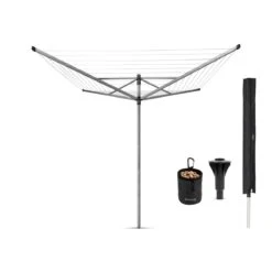 Brabantia Lift-O-Matic Advance Droogmolen Met Kunststof Betonanker, Beschermhoes En Wasknijpertasje - 60 M - Metallic Grey