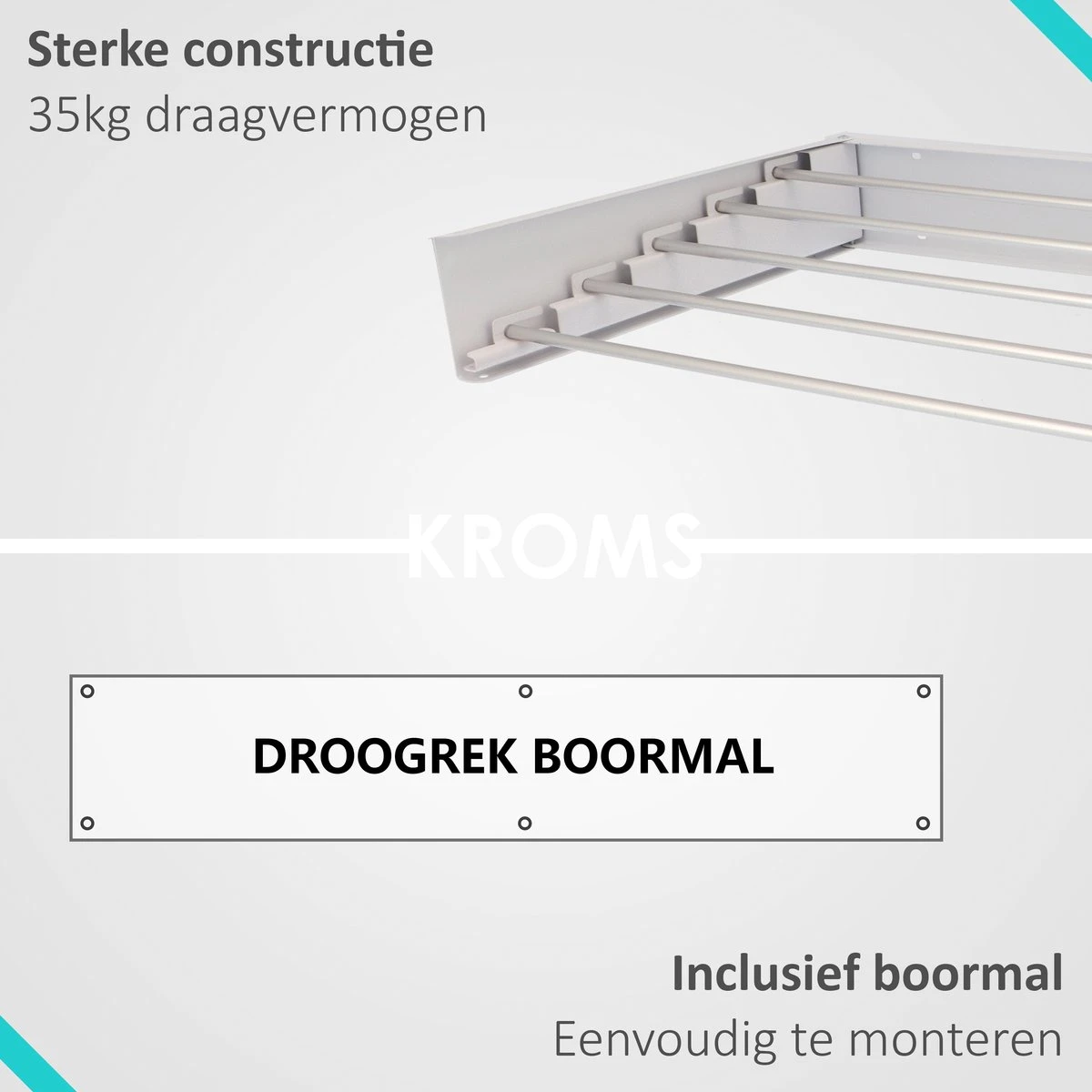 KROMS Wanddroogrek Wit 100 Cm - MET BOORMAL - Droogrek Inklapbaar - Wasrek Hangend - Uitklapbaar - Muur - Ophangbaar - 6m Drooglengte 4 KROMS Wanddroogrek Wit 100 Cm - MET BOORMAL - Droogrek Inklapbaar - Wasrek Hangend - Uitklapbaar - Muur - Ophangbaar - 6m Drooglengte - Afbeelding 4