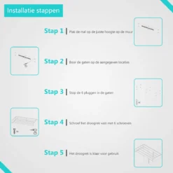 KROMS Wanddroogrek Wit 100 Cm - MET BOORMAL - Droogrek Inklapbaar - Wasrek Hangend - Uitklapbaar - Muur - Ophangbaar - 6m Drooglengte 12 KROMS Wanddroogrek Wit 100 Cm - MET BOORMAL - Droogrek Inklapbaar - Wasrek Hangend - Uitklapbaar - Muur - Ophangbaar - 6m Drooglengte -Schoonmaakmiddelen 1200x1200 1851