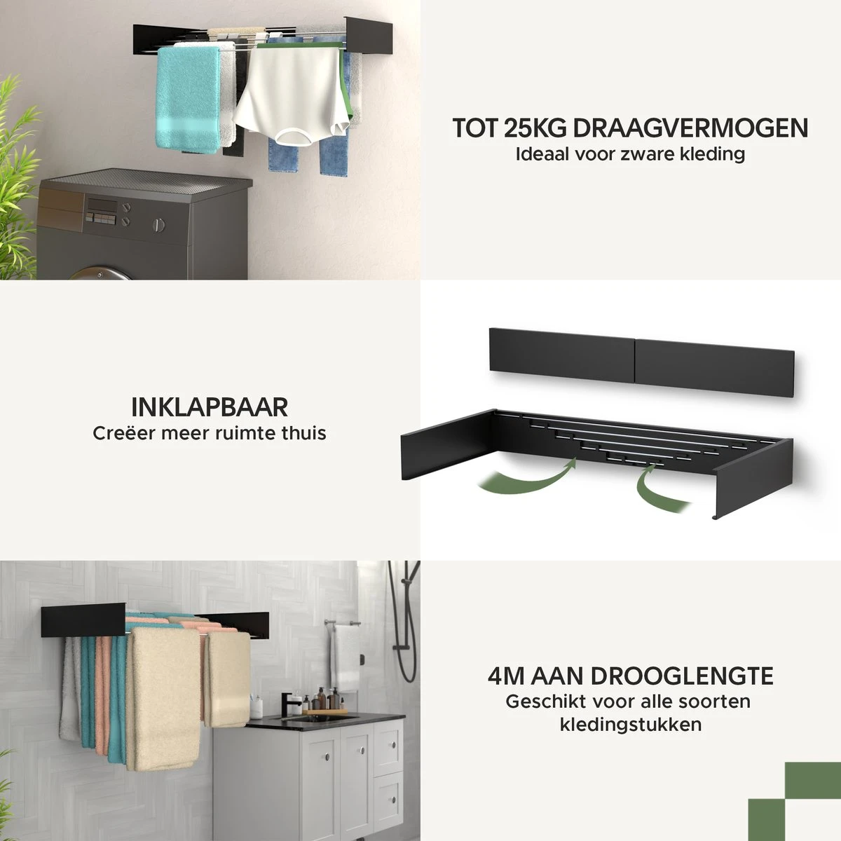 Noswo Droogrek Inklapbaar - Wanddroogrek - Wasrek Hangend - Uitklapbaar - Muur - Ophangbaar - 4m Drooglengte - Zwart 2 Noswo Droogrek Inklapbaar - Wanddroogrek - Wasrek Hangend - Uitklapbaar - Muur - Ophangbaar - 4m Drooglengte - Zwart - Afbeelding 2