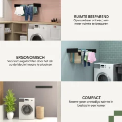 Noswo Droogrek Inklapbaar - Wanddroogrek - Wasrek Hangend - Uitklapbaar - Muur - Ophangbaar - 4m Drooglengte - Zwart 9 Noswo Droogrek Inklapbaar - Wanddroogrek - Wasrek Hangend - Uitklapbaar - Muur - Ophangbaar - 4m Drooglengte - Zwart -Schoonmaakmiddelen 1200x1200 1864