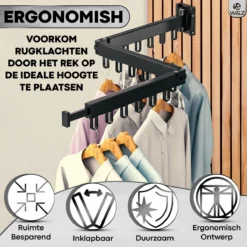 W&Z Droogrek Zonder Boren Inklapbaar Universeel Wasrek - Zwart -Schoonmaakmiddelen 1200x1200 1941