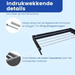 InnoHOME Droogrek Inklapbaar - Wasrek Hangend - Wanddroogrek Uitklapbaar - Muur - 5m Drooglengte - RVS - Zwart -Schoonmaakmiddelen 1200x1200 1945