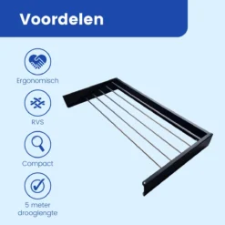 InnoHOME Droogrek Inklapbaar - Wasrek Hangend - Wanddroogrek Uitklapbaar - Muur - 5m Drooglengte - RVS - Zwart -Schoonmaakmiddelen 1200x1200 1948