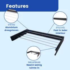 InnoHOME Droogrek Inklapbaar - Wasrek Hangend - Wanddroogrek Uitklapbaar - Muur - 5m Drooglengte - RVS - Zwart -Schoonmaakmiddelen 1200x1200 1949