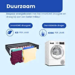 InnoHOME Droogrek Inklapbaar - Wasrek Hangend - Wanddroogrek Uitklapbaar - Muur - 5m Drooglengte - RVS - Zwart -Schoonmaakmiddelen 1200x1200 1950