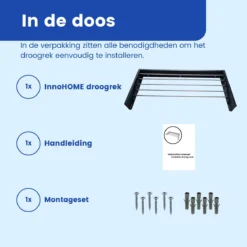 InnoHOME Droogrek Inklapbaar - Wasrek Hangend - Wanddroogrek Uitklapbaar - Muur - 5m Drooglengte - RVS - Zwart -Schoonmaakmiddelen 1200x1200 1951