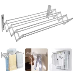 Cheqo® Wanddroogrek - Uittrekbaar Aluminium Droogrek - Wasrek Inklapbaar - Uittrekbaar - 160x70cm