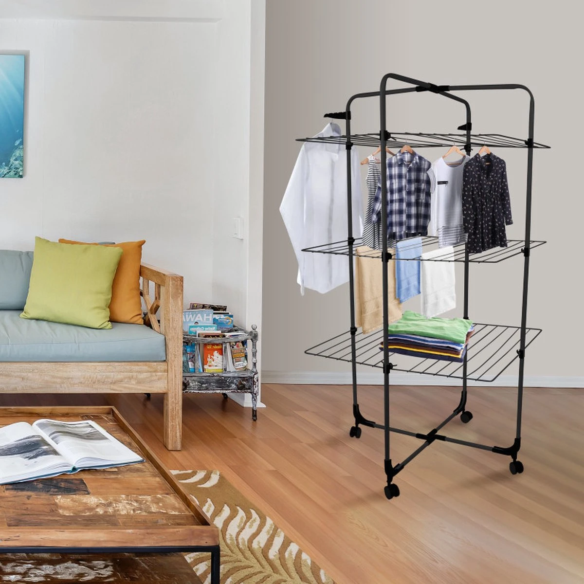 Niceey Droogtoren - 30m Drooglengte - Op Wieltjes - Wasrek - Droogrek Inklapbaar - Voor Alle Soorten Ruimtes - Verstelbaar - Zwart 3 Niceey Droogtoren - 30m Drooglengte - Op Wieltjes - Wasrek - Droogrek Inklapbaar - Voor Alle Soorten Ruimtes - Verstelbaar - Zwart - Afbeelding 3