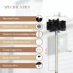 Waay Lifestyle Schoorsteenveegset - Schoorsteenborstel 6 Meter - Schoorsteenreiniger - Schrobborstels - Schoorsteenveger - Flexibele Steel - Geschikt Voor Boormachine - Wit -Schoonmaakmiddelen 1200x1200 2193