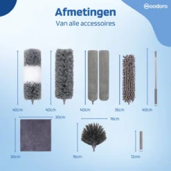 Woodoro Ragebol Uitschuifbaar Complete 9-Delige Set - Verstelbare Telescoopsteel - Plumeau - RVS - Zwart & Grijs -Schoonmaakmiddelen 1200x1200 2221