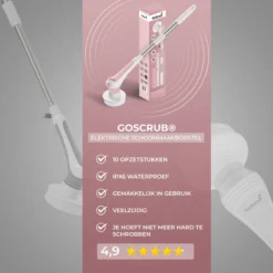 GoScrub® Elektrische Schoonmaakborstel – Elektrische Schrobber - Schrobborstel – Voor Badkamer Of Keuken – Schrobber Met Steel – Luiwagen – Polijstmachine - Roze -Schoonmaakmiddelen 1200x1200 2265