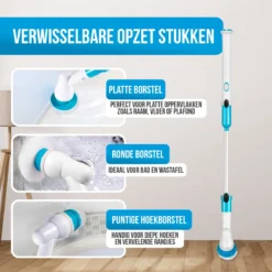Strex Elektrische Schoonmaakborstel - Draadloze Schrobborstel - Schrobber - 3 Opzetstukken - Telescoopsteel - Poetsmachine Met Krachtige Accu -Schoonmaakmiddelen 1200x1200 2308