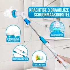 Strex Elektrische Schoonmaakborstel - Draadloze Schrobborstel - Schrobber - 3 Opzetstukken - Telescoopsteel - Poetsmachine Met Krachtige Accu -Schoonmaakmiddelen 1200x1200 2309