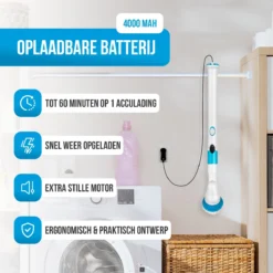 Strex Elektrische Schoonmaakborstel - Draadloze Schrobborstel - Schrobber - 3 Opzetstukken - Telescoopsteel - Poetsmachine Met Krachtige Accu -Schoonmaakmiddelen 1200x1200 2310