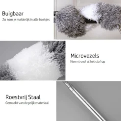 Vannons - Plumeau - Ragebol - Plumeau Uitschuifbaar Tot 245 Cm - Met Telescoopsteel - Wasbaar Microvezel - Grijs Wit -Schoonmaakmiddelen 1200x1200 2333