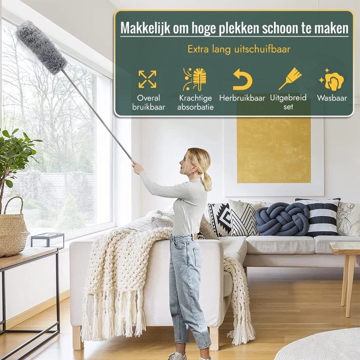 Livv Goods Telescopische Plumeau Set Met Telescoopsteel - 5 In 1 - Tot 250 Cm Uitschuifbaar - Duster - Stoffer 5 Livv Goods Telescopische Plumeau Set Met Telescoopsteel - 5 In 1 - Tot 250 Cm Uitschuifbaar - Duster - Stoffer - Afbeelding 5