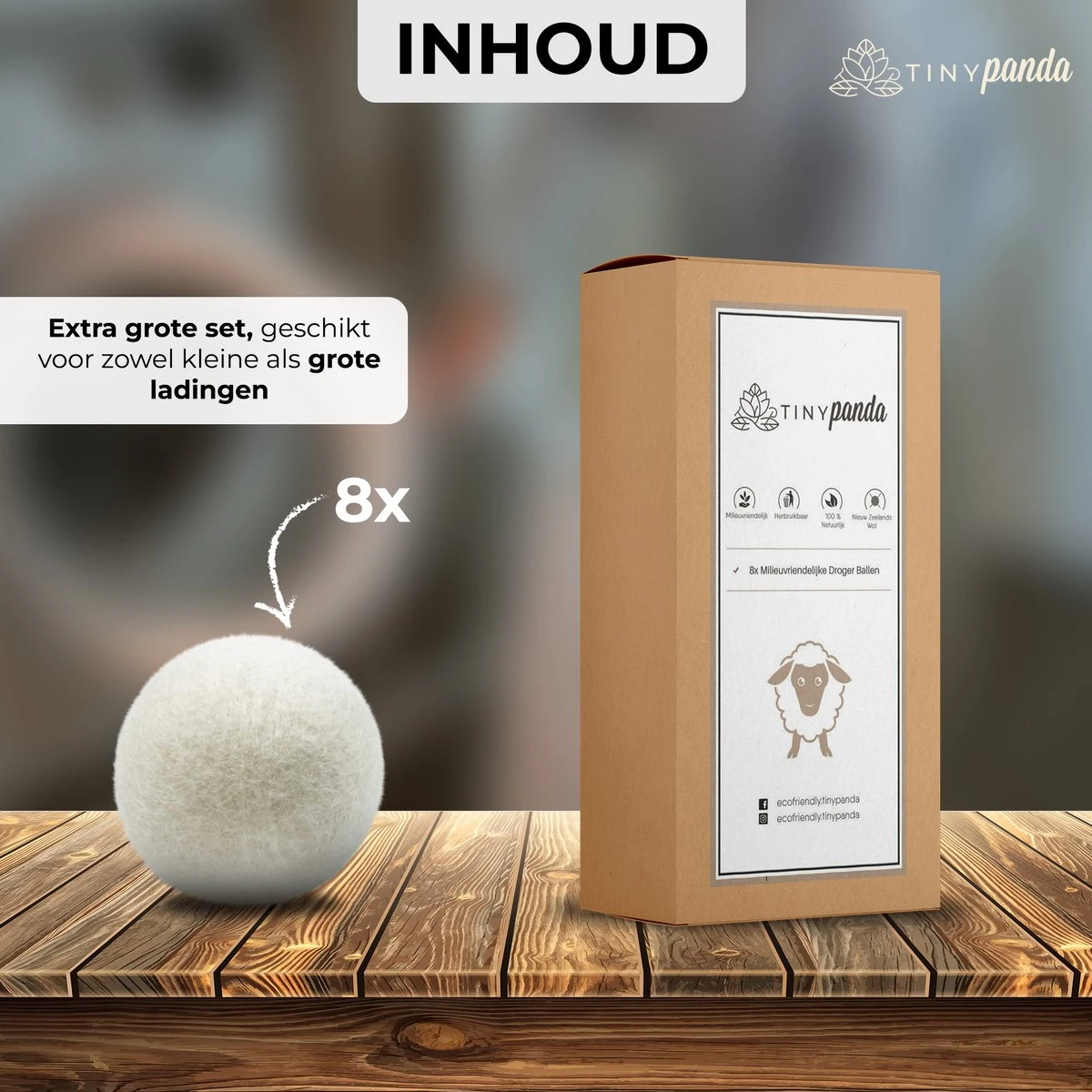 Merkloos Droger Ballen XL 8 Stuks – Zero Waste Dryer Balls - Duurzaam – Wasverzachter – Herbruikbare Drogerballen – Droogt De Was Sneller – Tiny Panda 2 Merkloos Droger Ballen XL 8 Stuks – Zero Waste Dryer Balls - Duurzaam – Wasverzachter – Herbruikbare Drogerballen – Droogt De Was Sneller – Tiny Panda - Afbeelding 2