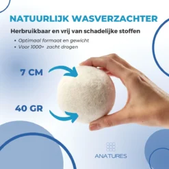 ANATURES Wollen XL Drogerballen 6 Stuks In Opbergmand – Herbruikbare Droogballen Wasdroger – Nieuw Zeelands RWS Schaapswol - Wasdrogerballen Duurzaam – Natuurlijke Wasverzachter -Schoonmaakmiddelen 1200x1200 788