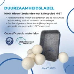 ANATURES Wollen XL Drogerballen 6 Stuks In Opbergmand – Herbruikbare Droogballen Wasdroger – Nieuw Zeelands RWS Schaapswol - Wasdrogerballen Duurzaam – Natuurlijke Wasverzachter -Schoonmaakmiddelen 1200x1200 792