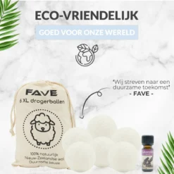 FAVE Drogerballen XL - 6 Stuks - Inclusief 2x Lavendelolie & Opbergzakje - Wasbol - Wasballen - Doseerbol - Droogballen - Duurzaam 15 FAVE Drogerballen XL - 6 Stuks - Inclusief 2x Lavendelolie & Opbergzakje - Wasbol - Wasballen - Doseerbol - Droogballen - Duurzaam -Schoonmaakmiddelen 1200x1200 852