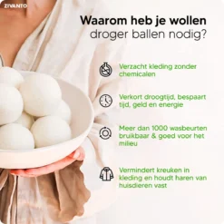 Drogerballen - Droogballen Voor Wasdrogers - Wasdrogerballen, Wasbollen & Wasballen - 100% Diervriendelijk, Duurzaam & Herbruikbaar - Duurzaam Cadeau - Energie Besparen - RWS Wol & Zero Waste - 6 Stuks Van Zivanto -Schoonmaakmiddelen 1200x1200 853