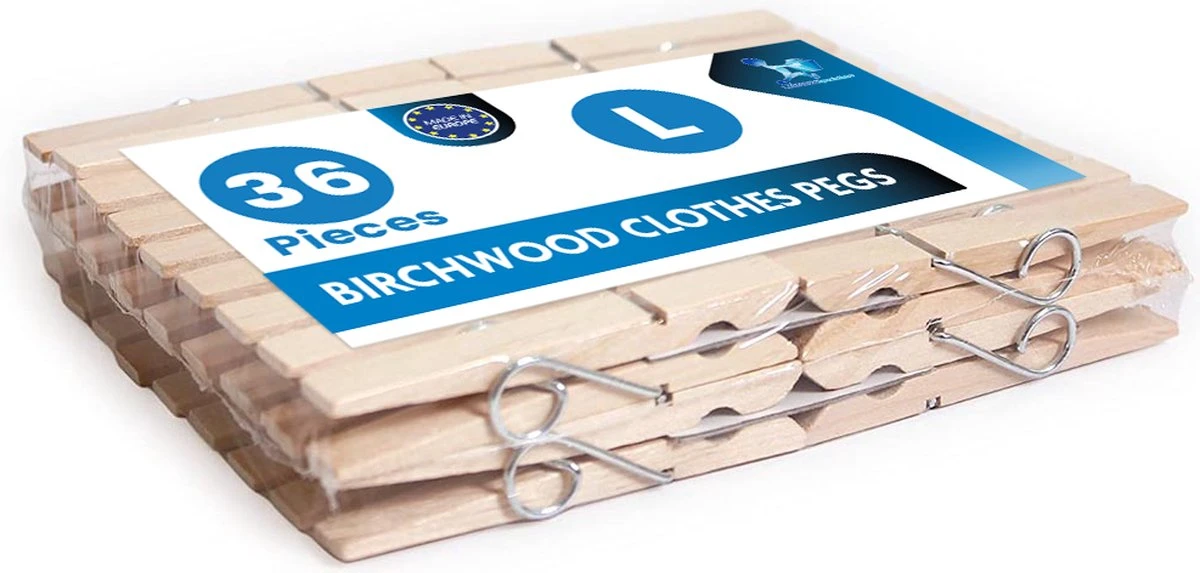 LaundrySpecialist® Houten Wasknijpers (84mm) - 36 Stuks 1 LaundrySpecialist® Houten Wasknijpers (84mm) - 36 Stuks
