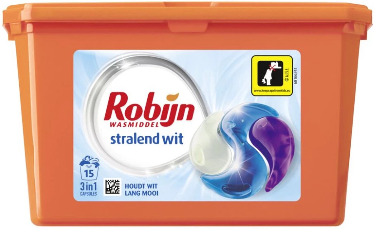 Robijn Wascapsules - 3-in-1 - Stralend Wit - 15 Stuks 8 Robijn Wascapsules - 3-in-1 - Stralend Wit - 15 Stuks - Afbeelding 8