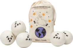 Miki's Goods® XL Wollen Drogerballen 6 Stuks - Panda Wasballen - Duurzaam - Wasbol - 100% Nieuw-Zeelandse Schapenwol - Wasbollen - Herbruikbaar- Droogballen - Snellere Droogtijd - Zuigt Dierenharen Op