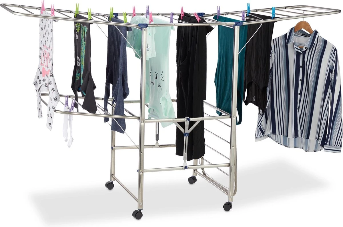 Relaxdays Droogrek XXL - Droogtoren Vouwbaar - Wasrek Op Wielen - Vleugels - Zilver 1 Relaxdays Droogrek XXL - Droogtoren Vouwbaar - Wasrek Op Wielen - Vleugels - Zilver
