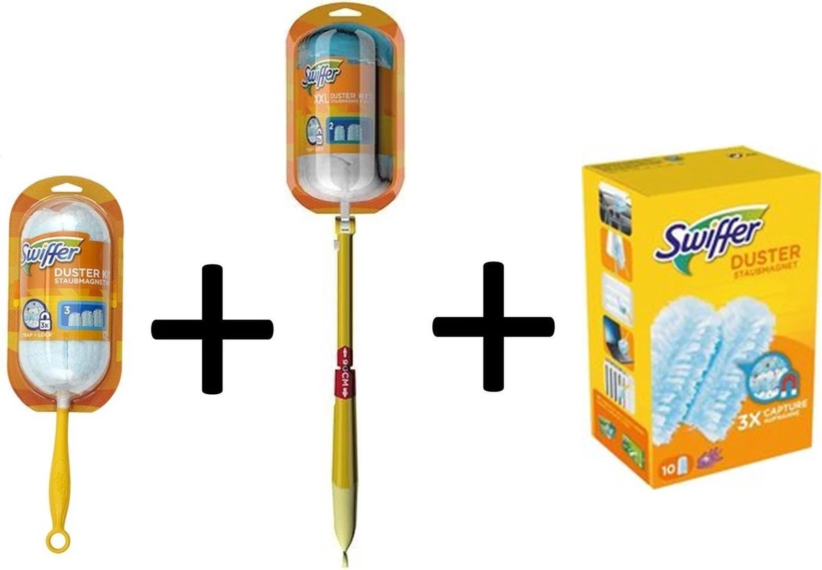 Swiffer Duster + XXL Duster Stofmagneet DELUXE Kit Met 17 Navullingen 1 Swiffer Duster + XXL Duster Stofmagneet DELUXE Kit Met 17 Navullingen