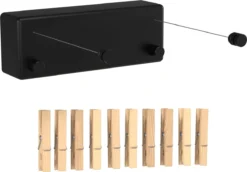 Noswo Waslijn Uittrekbaar - Binnen En Buiten - 8.4m - Roldrooglijn - Waslijndraad - Wasdraad - Drooglijn - Zwart